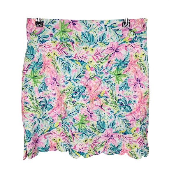 Stella Parker Pants - Stella Parker Sport Skort Womens Small Pink Green Floral Scalloped Pockets Golf